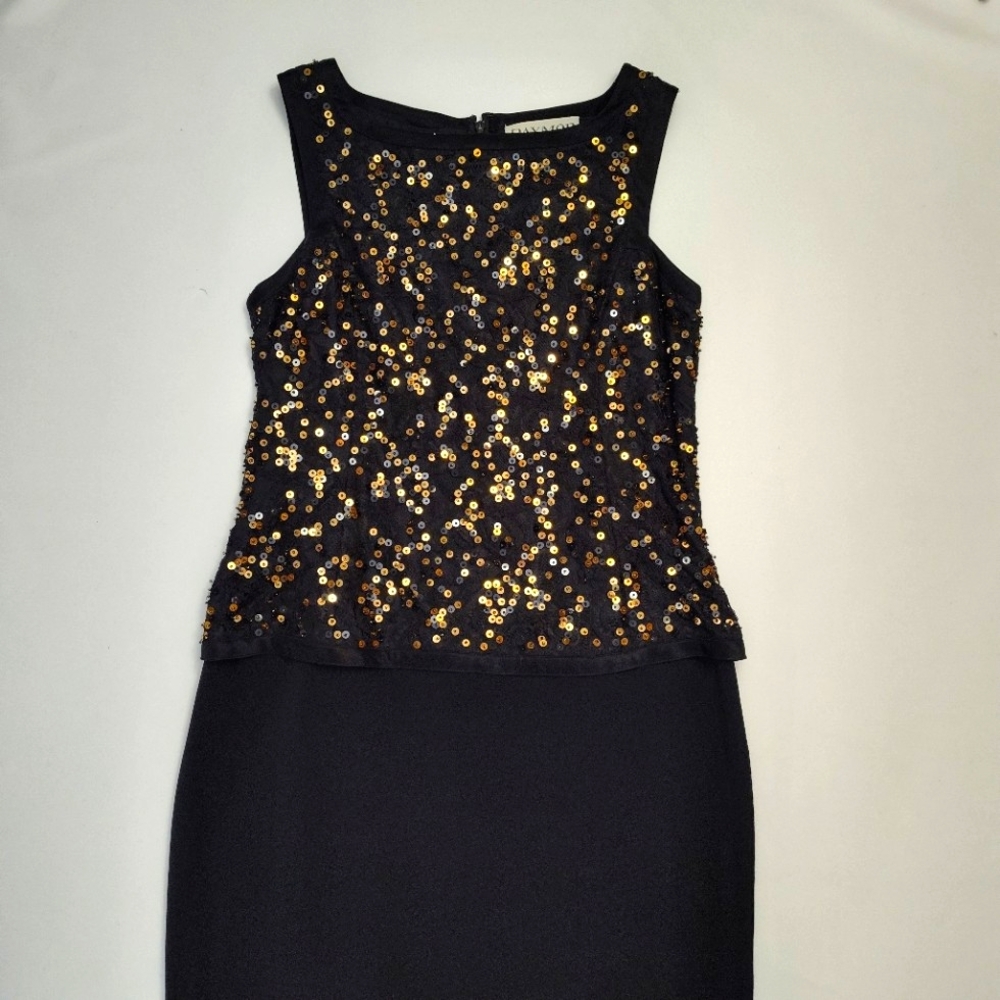 VTG 80s Daymore By C Mercedes Ferreira Black Copper Sequin Evening Dress Sz 8